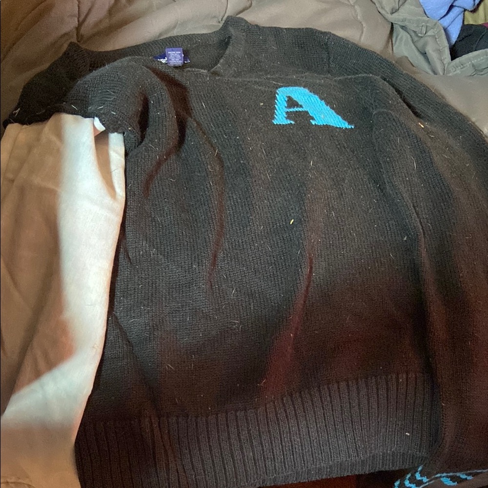 Black Sweater with Blue Letter A